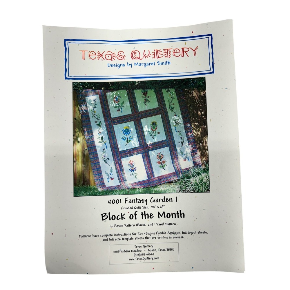Texas Quiltery Quilt Pattern Fantasy Garden I Floral Applique New 2003